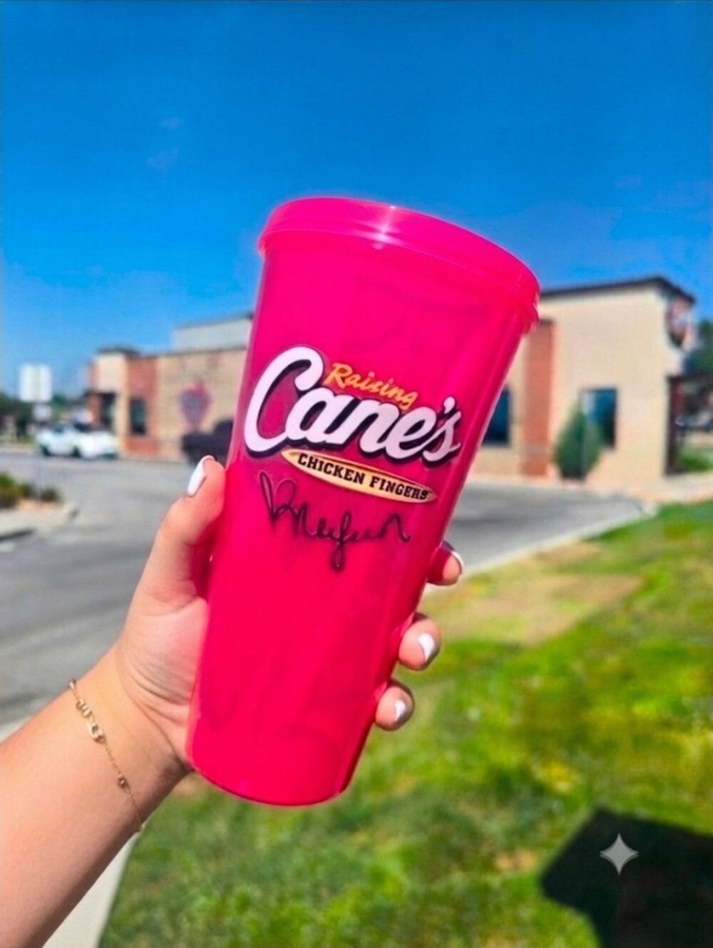 Raising Cane's x Megan Moroney Pink Glitter Tumbler Cup Signed Design